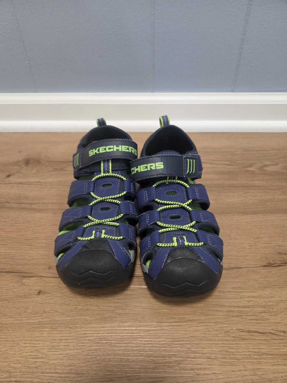 Skechers Navy and Neon Green Kids Closed-Toe Sport Sandals